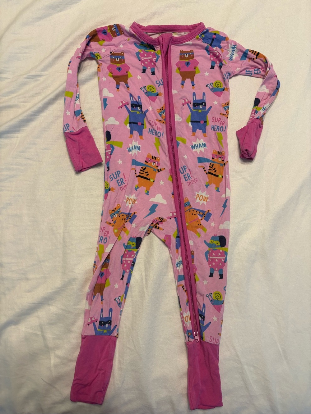 Little Sleepies Pink Superhero One-Piece Zippy Pajamas